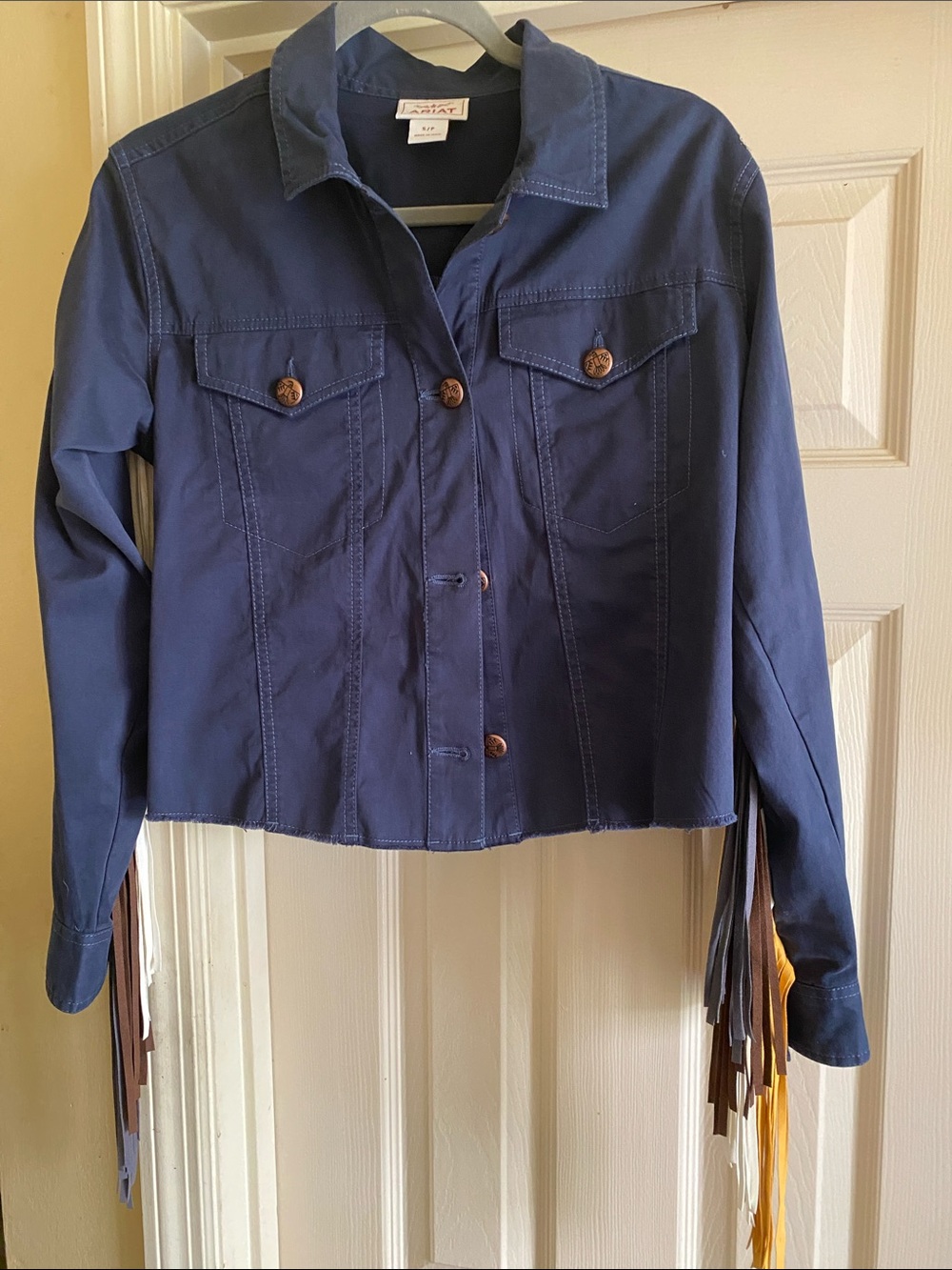 Ariat Navy Jean Jacket with Fringe Trim